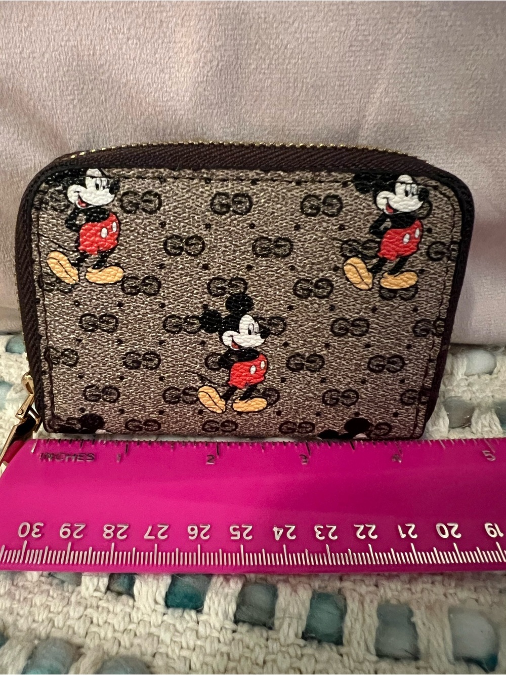 INSPIRED Mickey Mouse Logo Zip Card Holder - Brown/Tan/Red - Picture 3 of 6